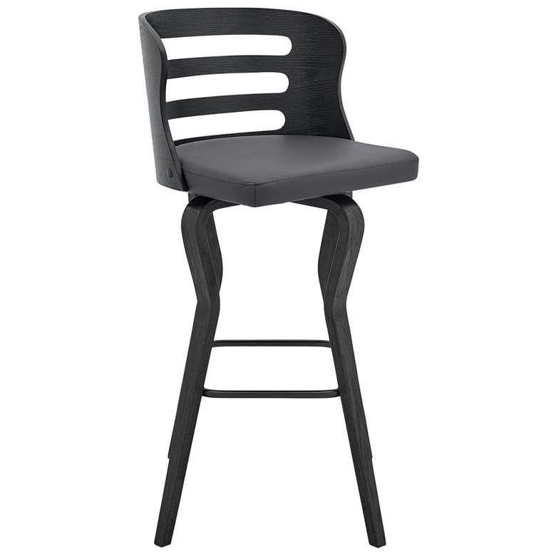 Image 1 Verne 29 in. Swivel Barstool in Matte Black Finish with Gray Faux Leather