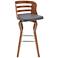 Verne 29 in. Swivel Barstool in Walnut Finish with Gray Faux Leather
