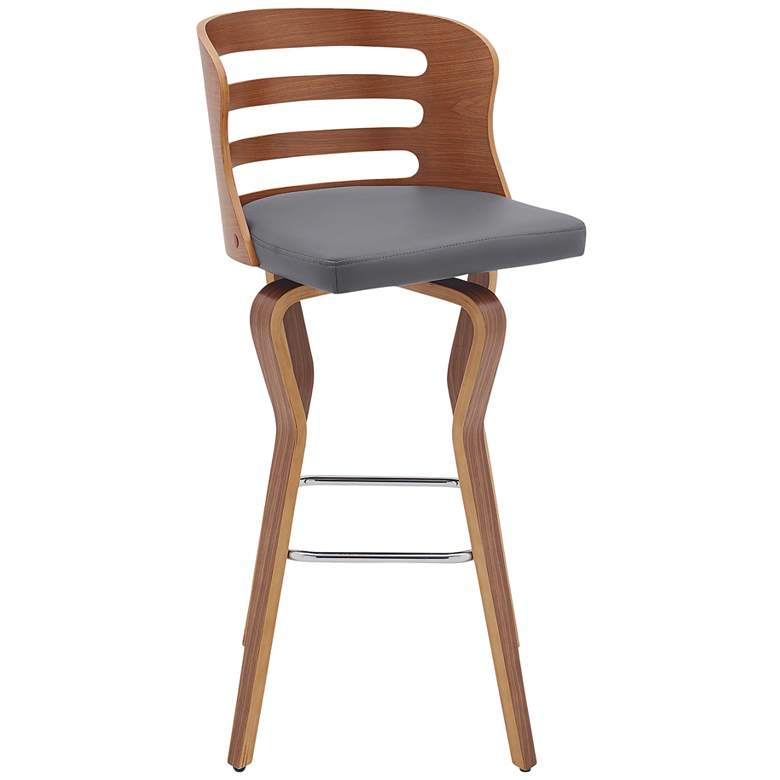 Image 1 Verne 29 in. Swivel Barstool in Walnut Finish with Gray Faux Leather