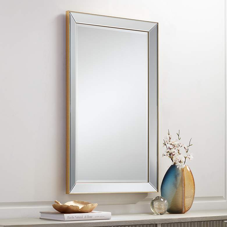 Image 2 Verne Matte Gold Edging 24" x 38" Rectangular Wall Mirror