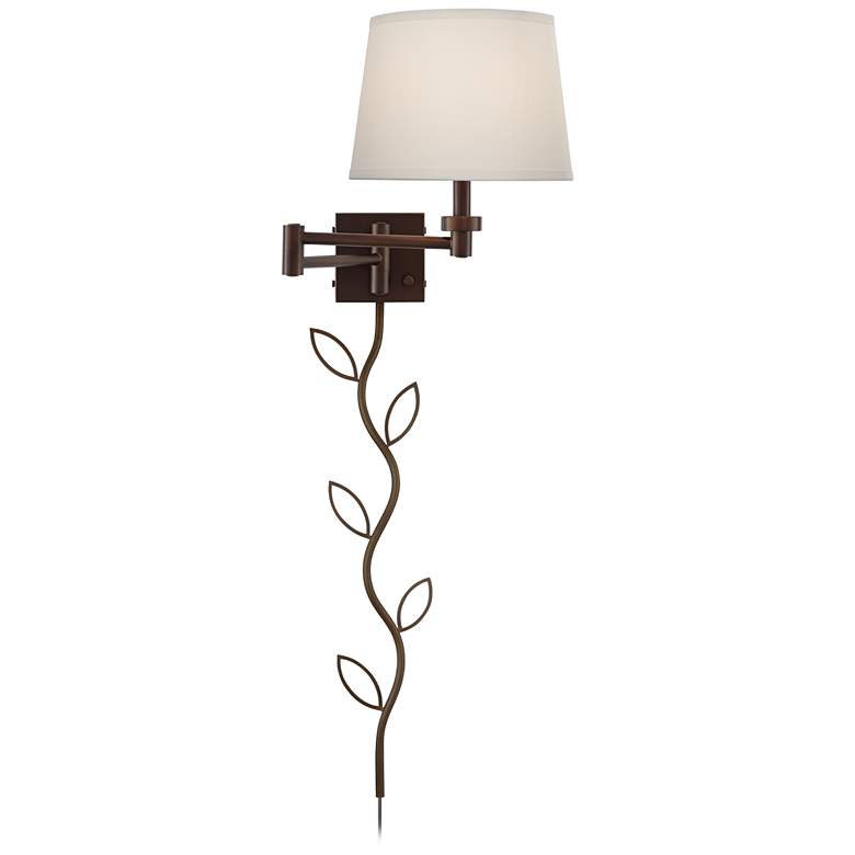 Image 1 Vero Bronze Plug-In Swing Arm Wall Lamp with USB Port and Cord Cover