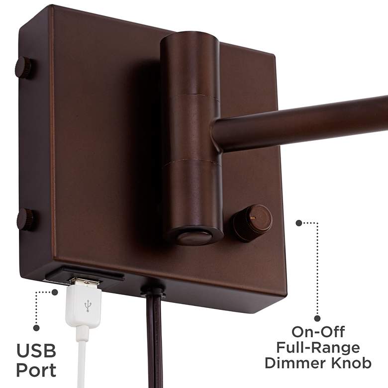Image 5 Vero Bronze Plug-In Swing Arm Wall Lamp with USB Port and Cord Cover more views