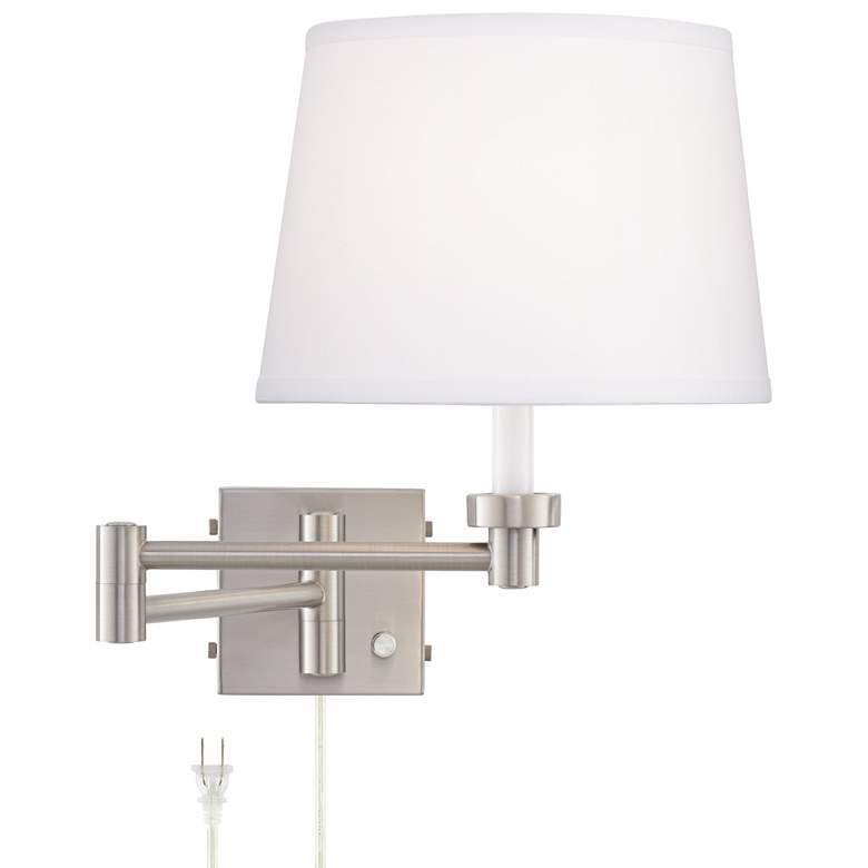 Image 2 Vero Brushed Nickel Modern Swing Arm Plug-In Wall Lamp with USB Port