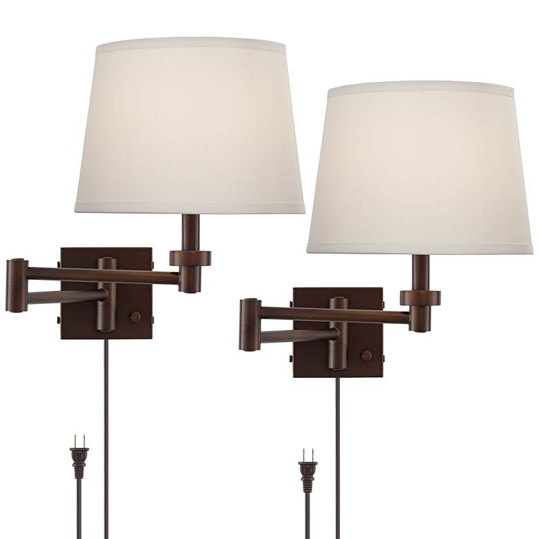 Image 1 Vero Rubbed Bronze Plug-In USB Swing Arm Wall Lamps Set of 2