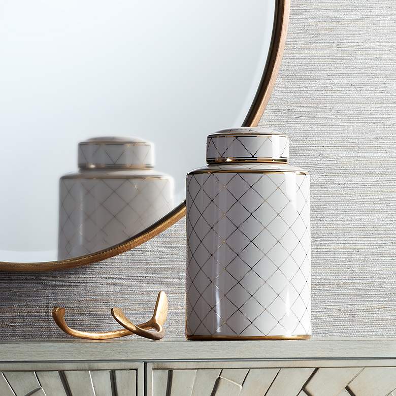 Image 1 Verona 11 3/4" High White and Gold Ceramic Decorative Jar