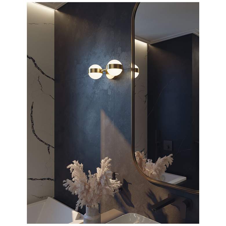Image 2 Verona 14" Wide Satin Brass LED Vanity With White Acrylic Shade more views