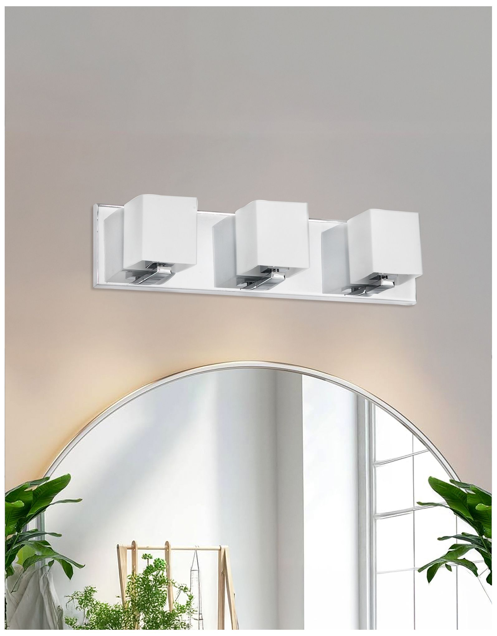 Image 3 Verona 19" Wide 3 Light Polished Chrome Vanity Light With White Glass Shade more views