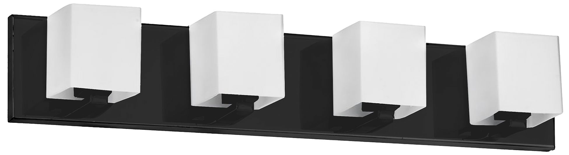 Image 2 Verona 26" Wide 4 Light Matte Black Vanity Light With White Glass Shade