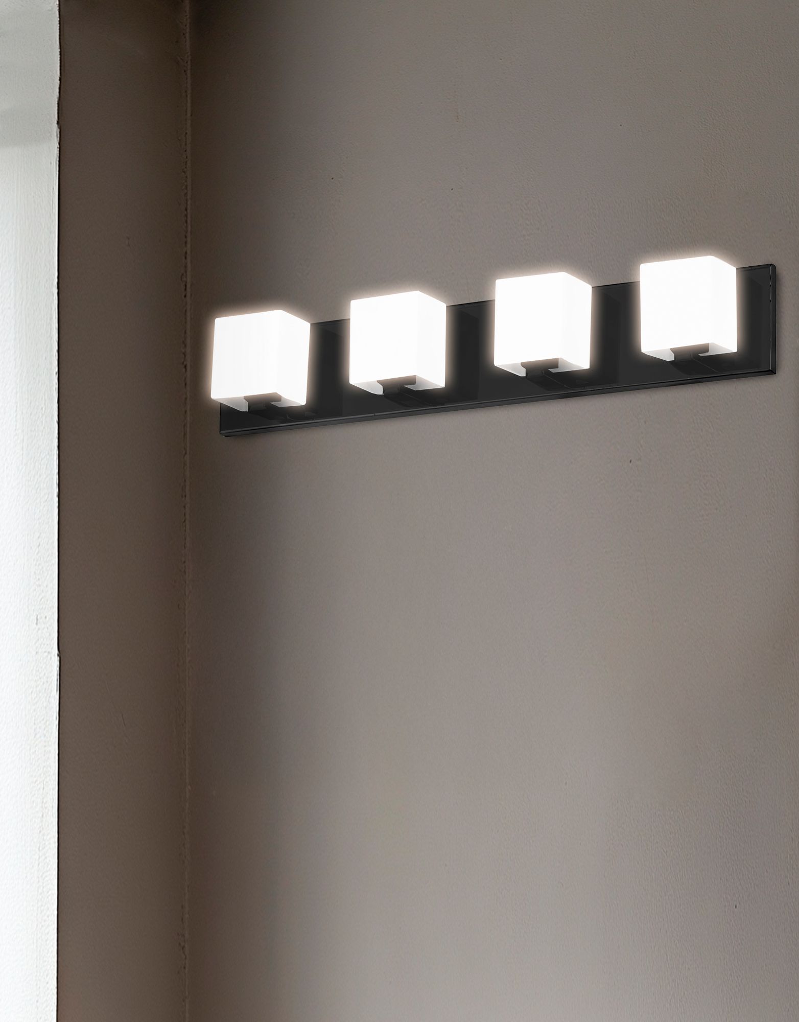 Image 3 Verona 26" Wide 4 Light Matte Black Vanity Light With White Glass Shade more views