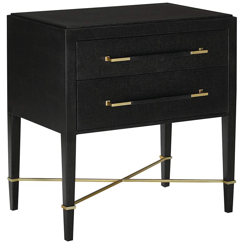 Image 1 Verona 28" Wide Black Lacquered 2-Drawer Nightstand