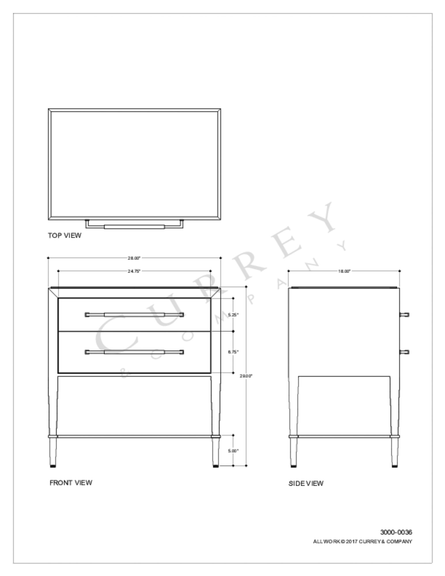 Verona 28" Wide Black Lacquered 2-Drawer Nightstand