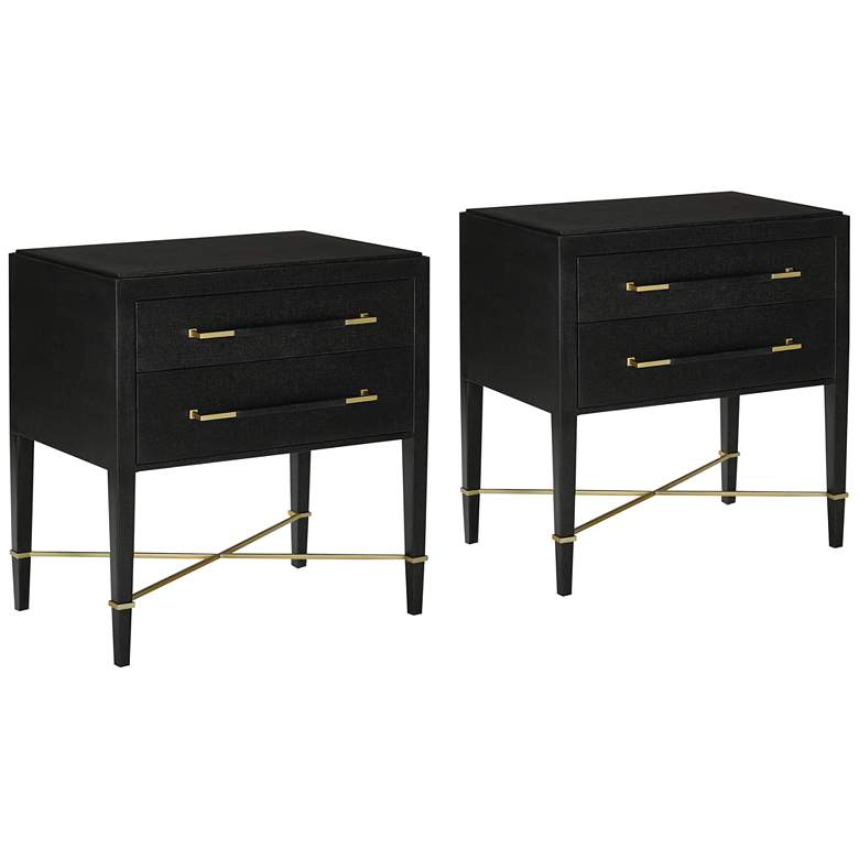 Image 1 Verona 28" Wide Black Lacquered 2-Drawer Nightstands Set of 2