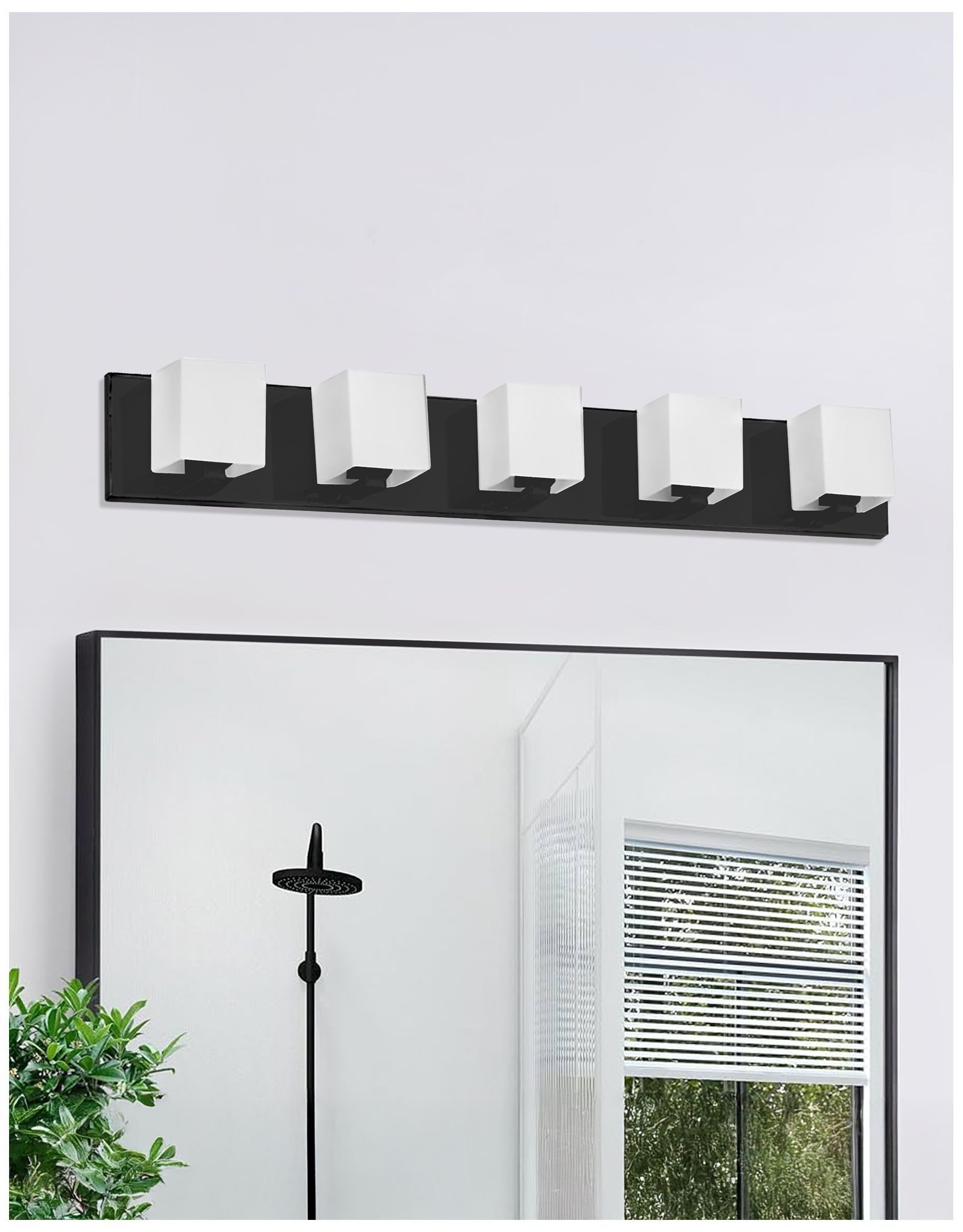 Image 3 Verona 29.5" Wide 5 Light Matte Black Vanity Light With White Glass Shade more views
