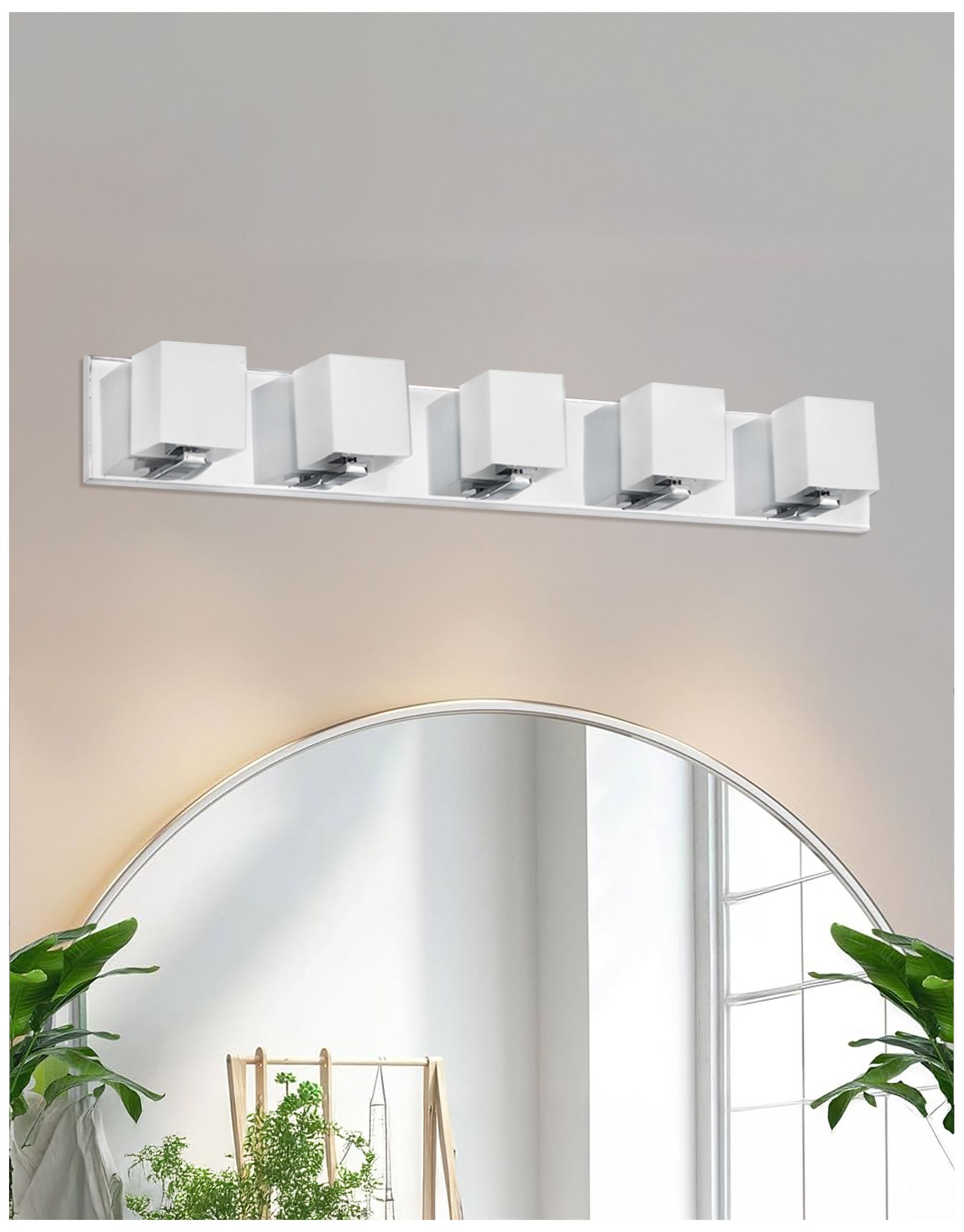 Image 3 Verona 29.5" Wide 5 Light Polished Chrome Vanity Light w/ White Glass Shade more views