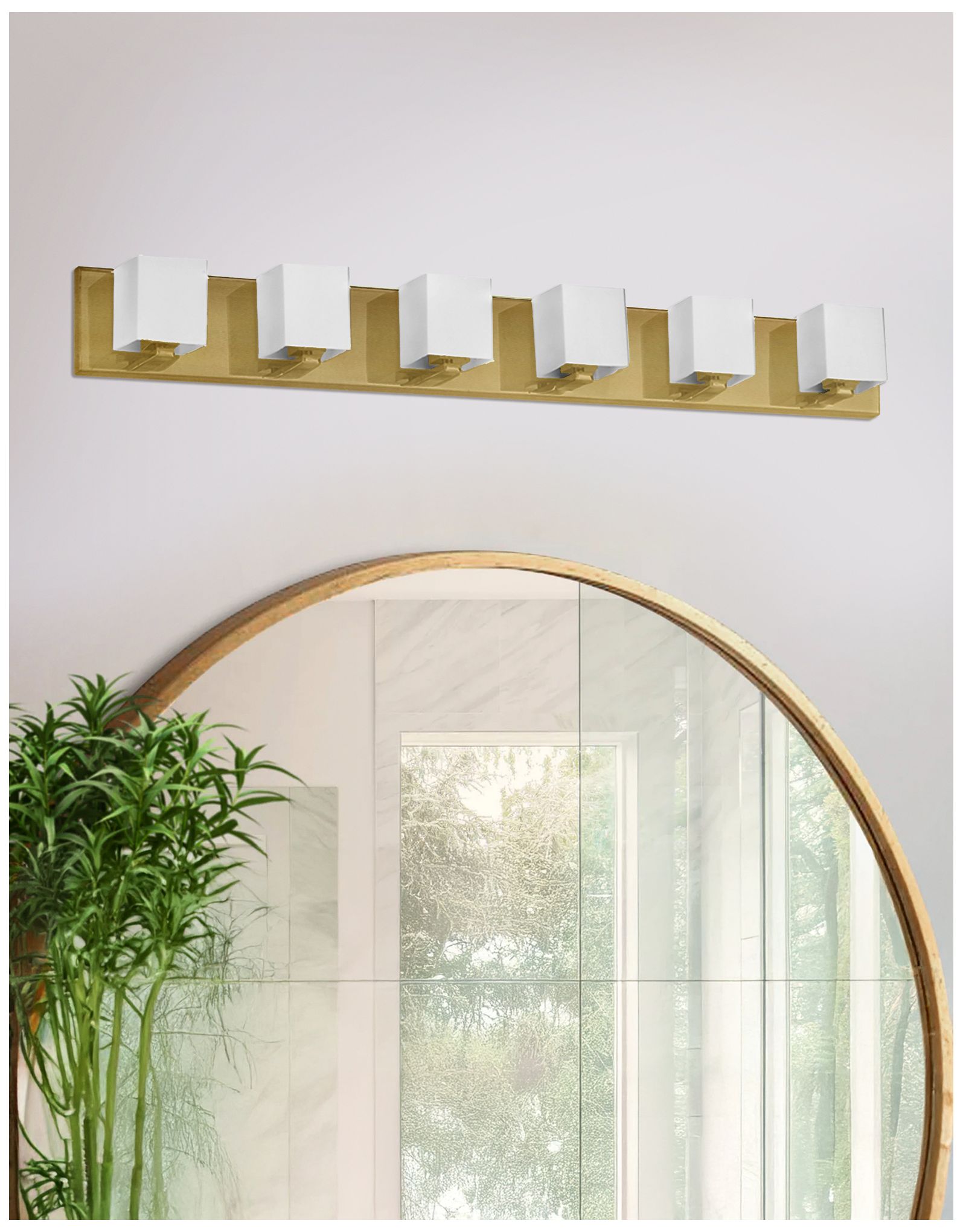 Image 3 Verona 35.5" Wide 6 Light Aged Brass Vanity Light With White Glass Shade more views