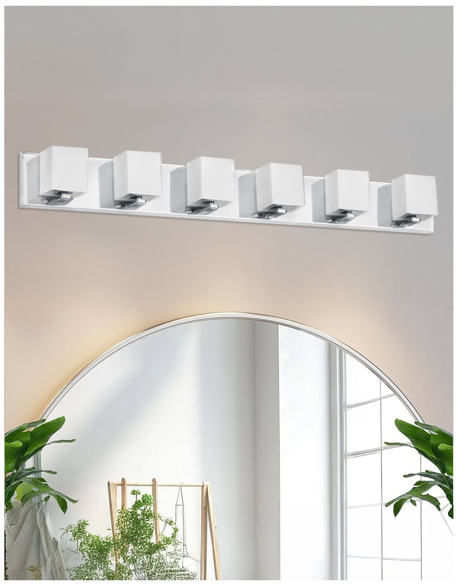 Image 3 Verona 35.5" Wide 6 Light Polished Chrome Vanity Light w/ White Glass Shade more views