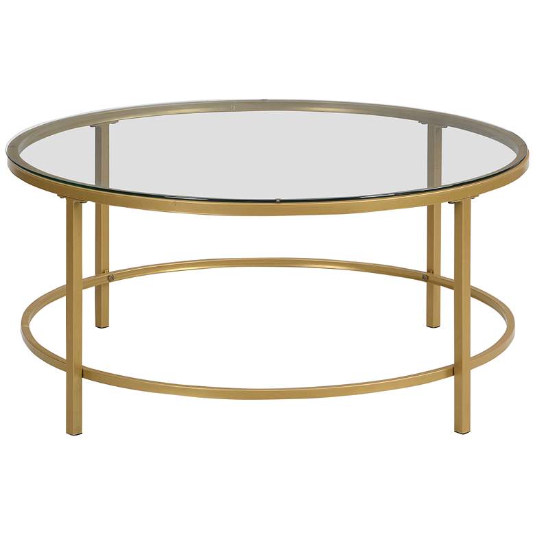 Image 2 Verona 36 inch Wide Clear Glass Gold Metal Round Coffee Table