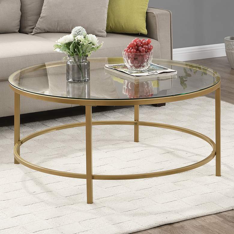 Image 1 Verona 36" Wide Clear Glass Gold Metal Round Coffee Table