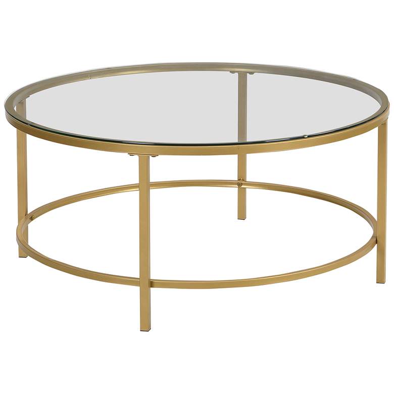 Image 4 Verona 36 inch Wide Clear Glass Gold Metal Round Coffee Table more views