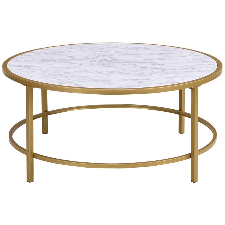 Image 2 Verona 36" Wide Faux Marble Gold Metal Round Coffee Table