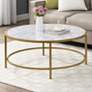 Verona 36" Wide Faux Marble Gold Metal Round Coffee Table