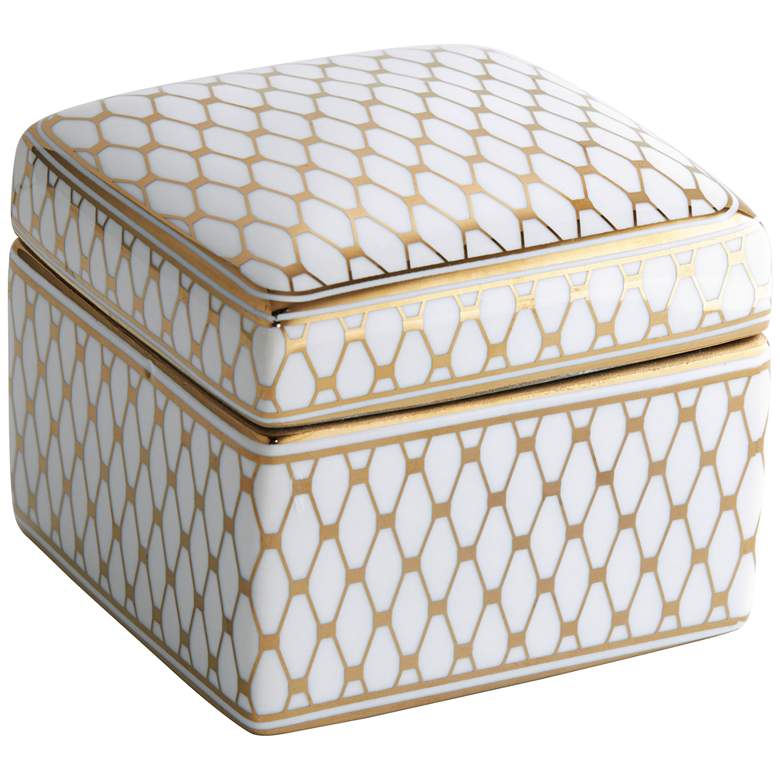 Image 1 Verona 4 1/2 inch Wide White and Gold Ceramic Decorative Box