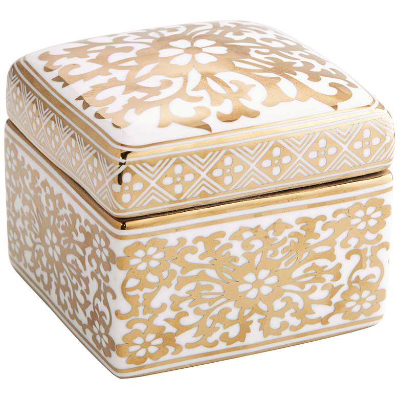 Image 1 Verona 4 1/2"W White and Gold Ceramic Covered Decorative Box