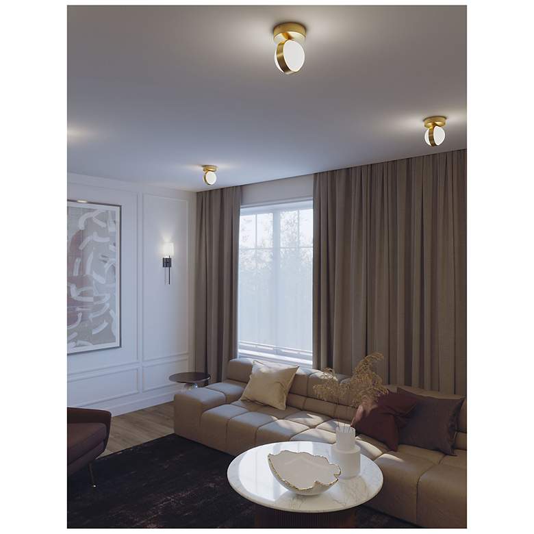 Image 3 Verona 5" Wide Light Antique Brass Ceiling Light With White Acrylic Sh more views