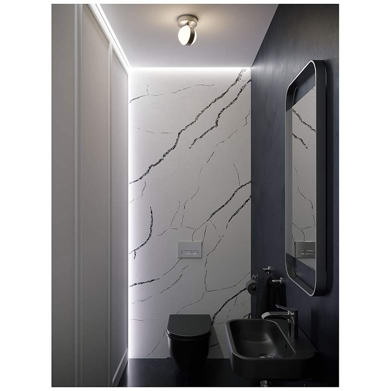 Image 2 Verona 5" Wide Satin Nickel Flush Ceiling Light With White Acrylic Sha more views