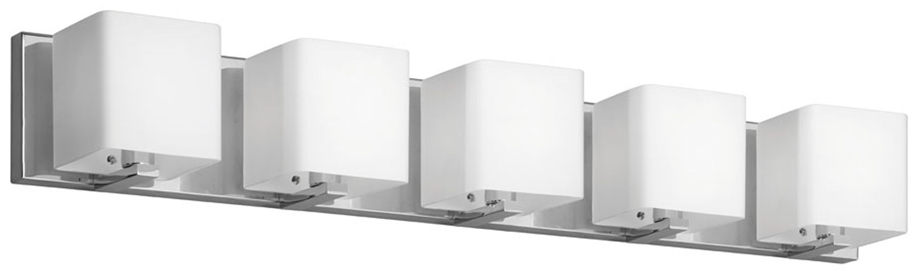 Verona Modern 5 Light Vanity, Polished Chrome, Frosted White Glass Shade