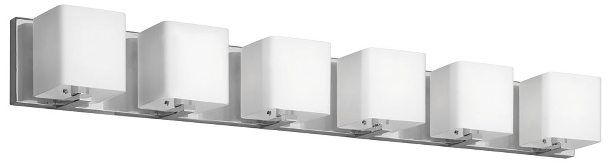 Verona Modern 6 Light Vanity, Polished Chrome, Frosted White Glass Shade