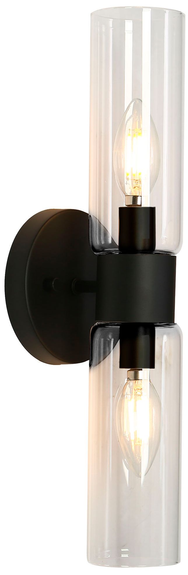 Verona Modern Black 16.1" 2-Light Clear Glass Cylinder Wall Sconce