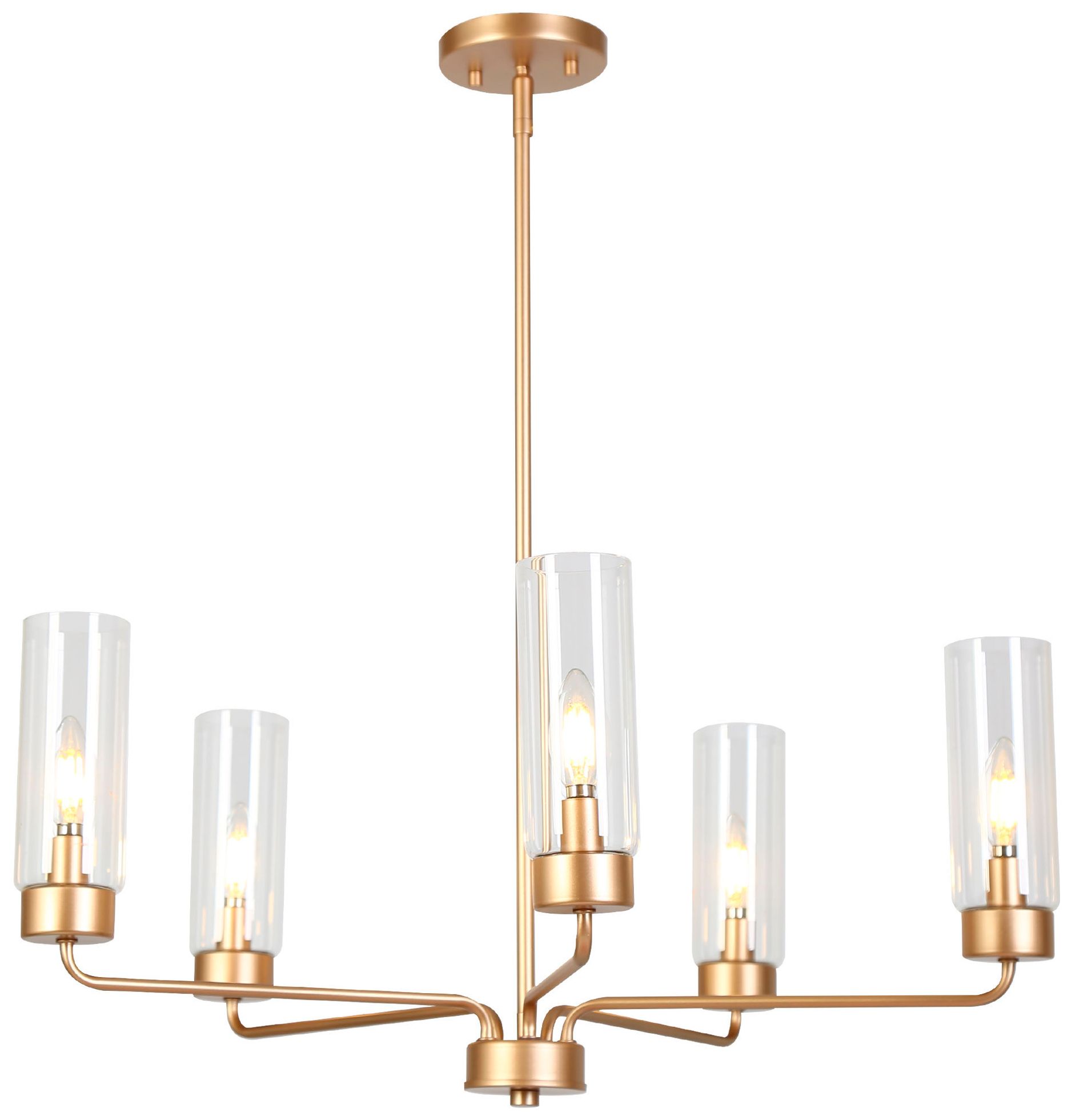 Verona Modern Gold 27.6" 5-Light Clear Glass Cylinder Chandelier