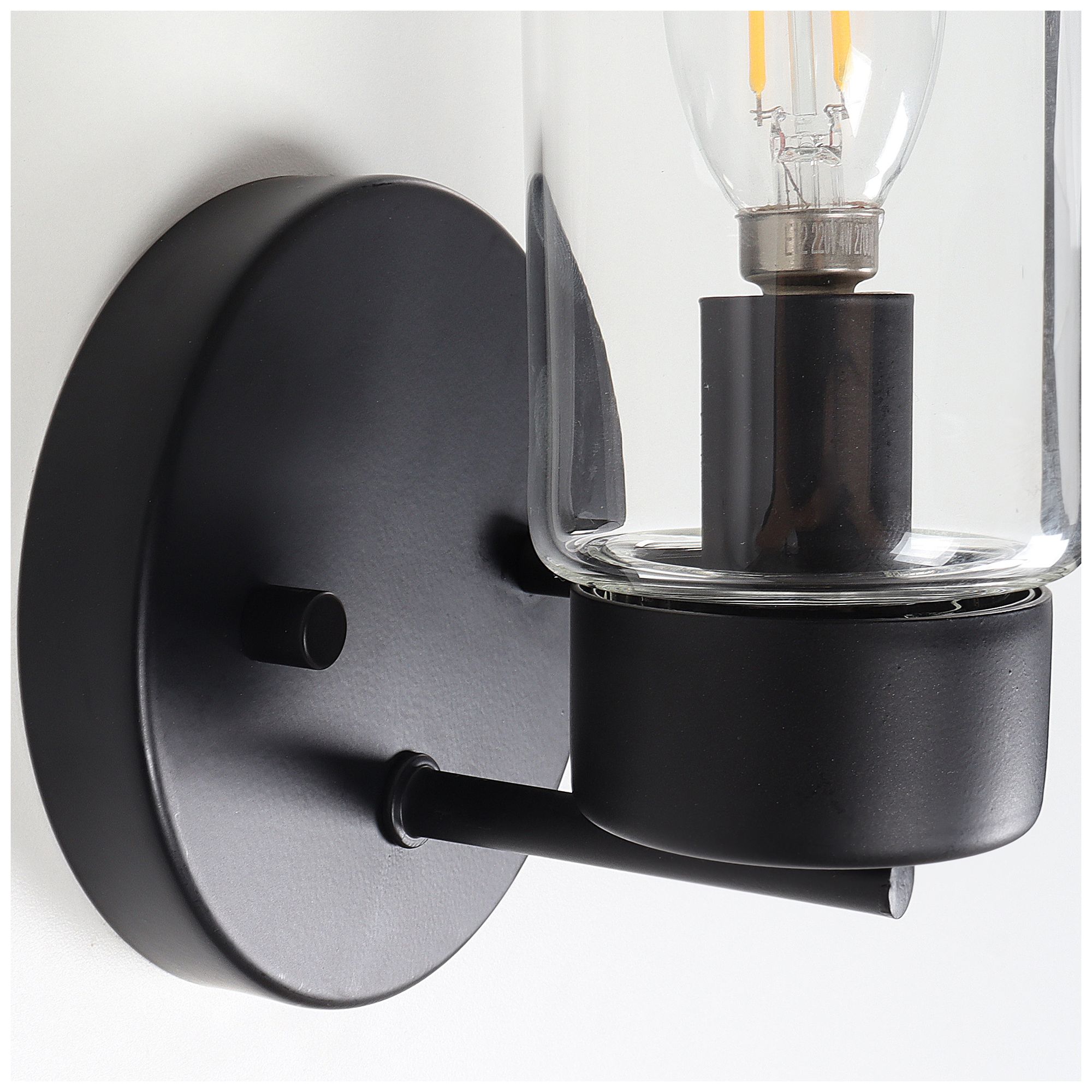 Image 3 Verona Modern Matte Black 1-Light Clear Glass Cylinder Wall Sconce more views