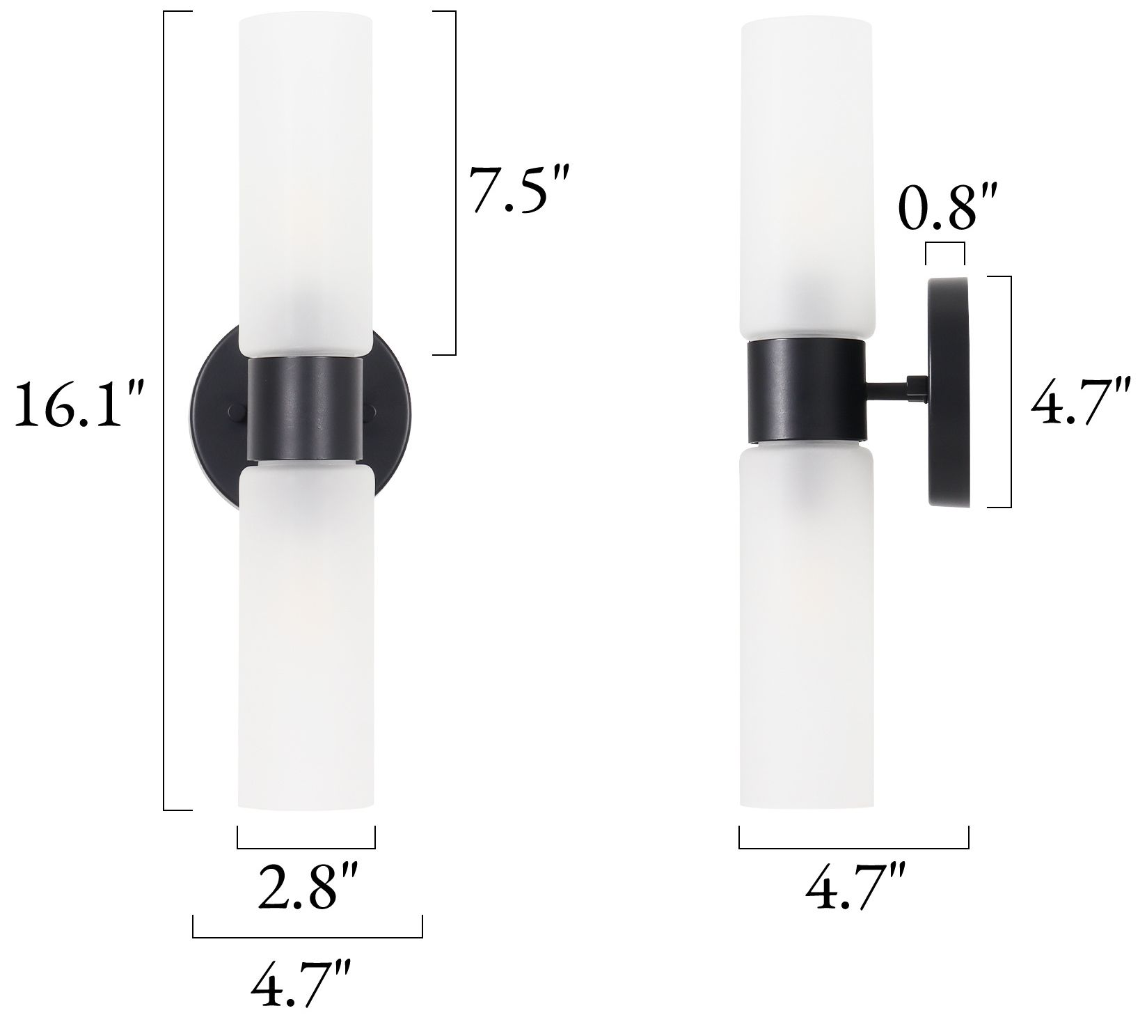 Image 2 Verona Modern Matte Black 16" High 2-Light Frosted Glass Wall Sconce more views