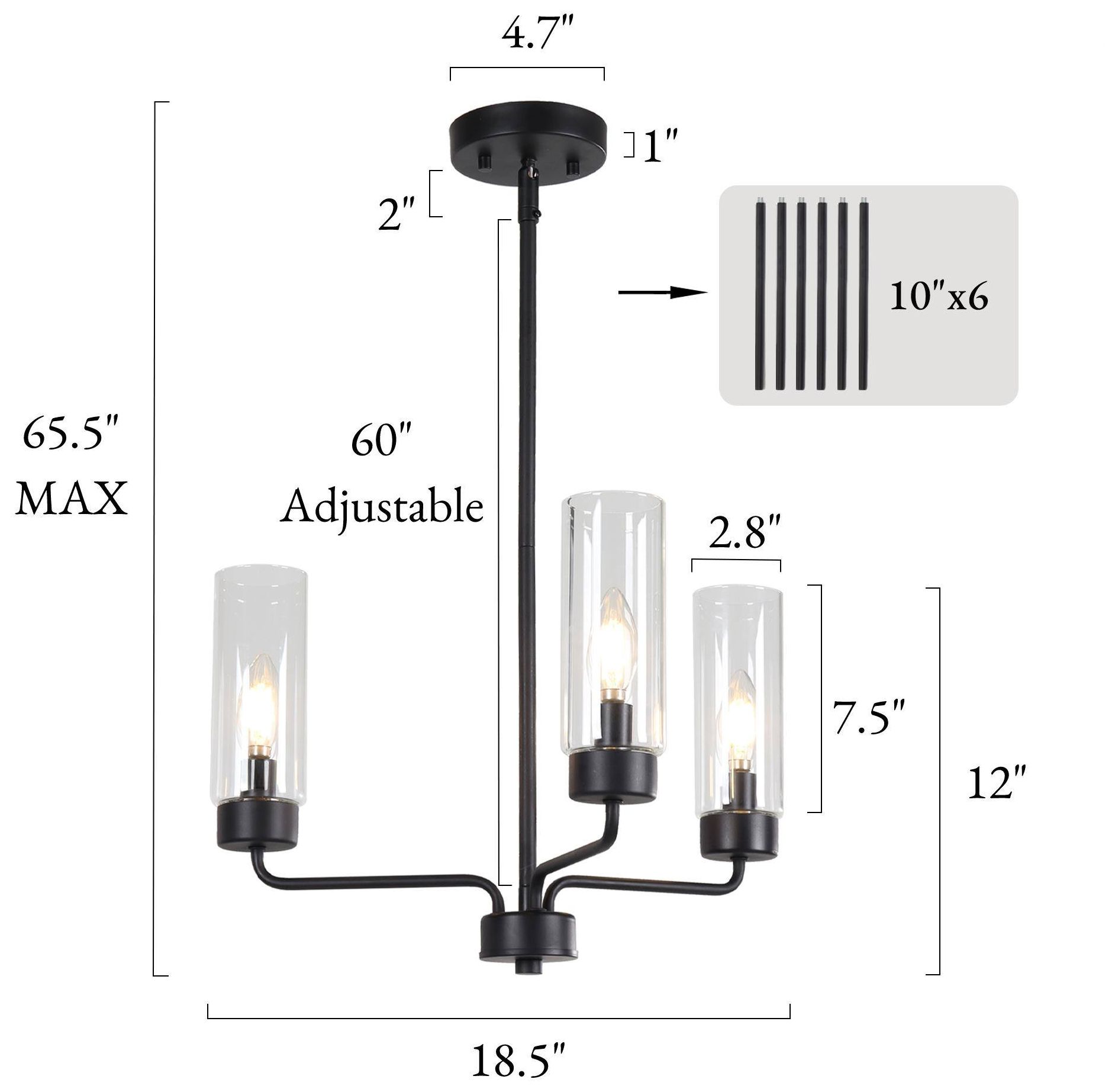 Image 2 Verona Modern Matte Black 18.5" Wide 3-Light Clear Glass Chandelier Pendant more views