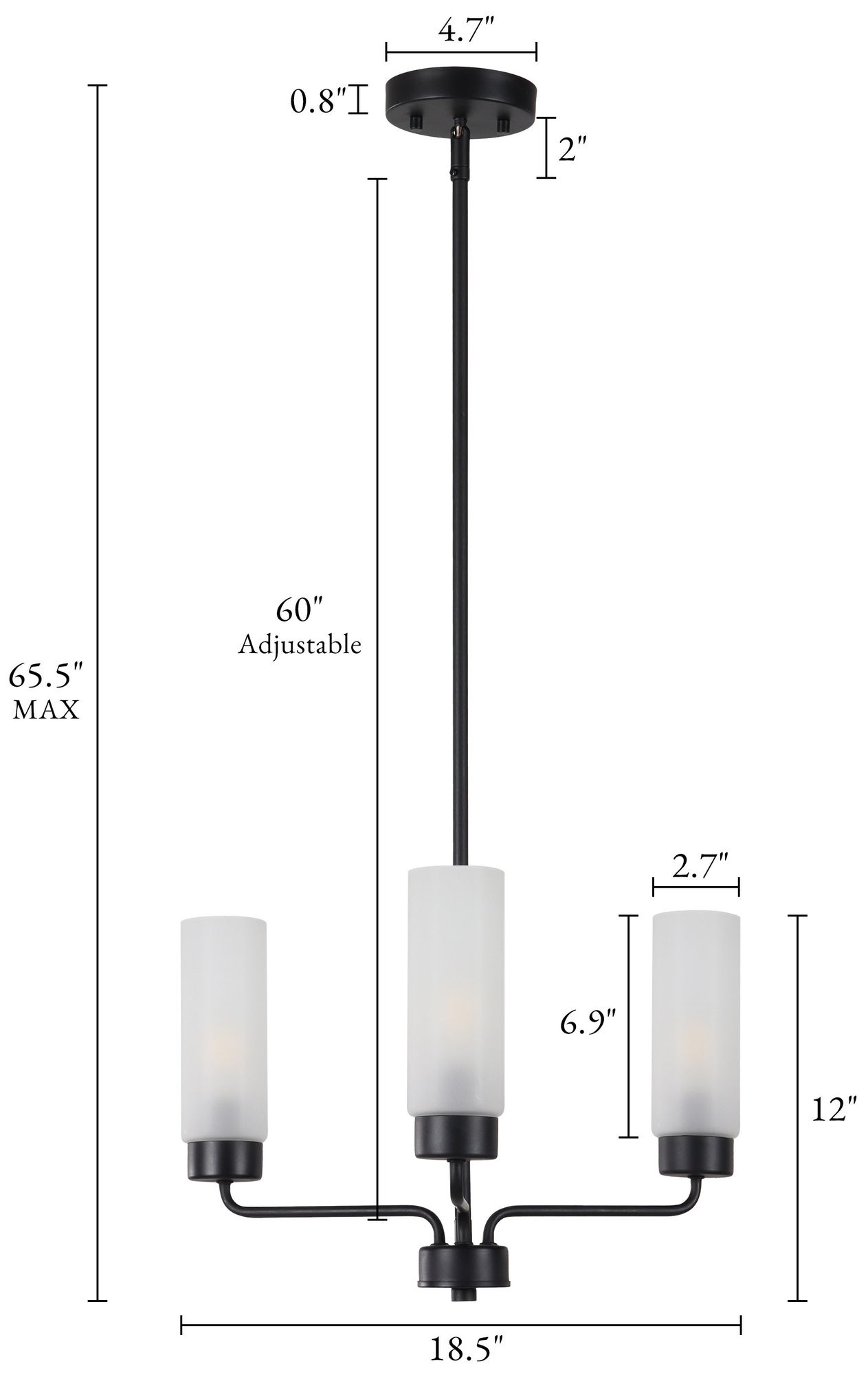 Image 2 Verona Modern Matte Black 18" Wide 3-Light Frosted Glass Chandelier more views