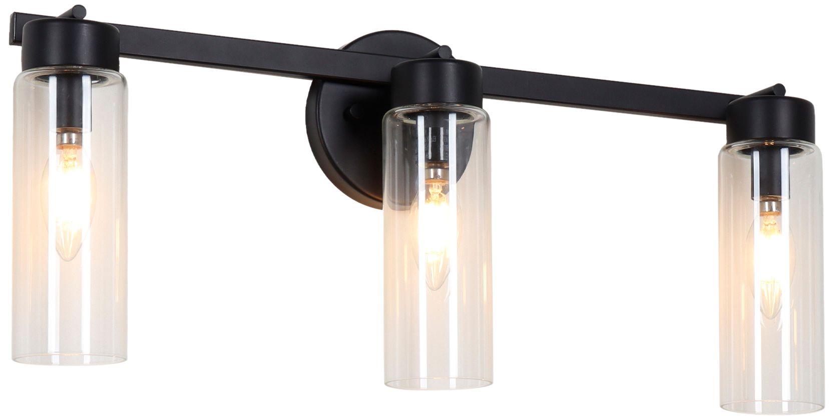 Verona Modern Matte Black 22" Wide 3-Light Clear Glass Vanity Light