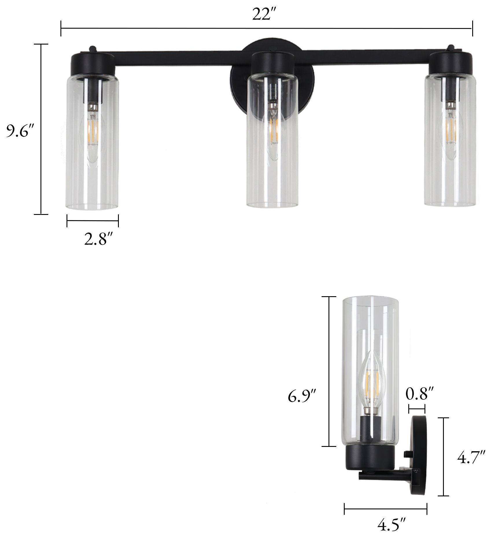 Image 2 Verona Modern Matte Black 22" Wide 3-Light Clear Glass Vanity Light more views