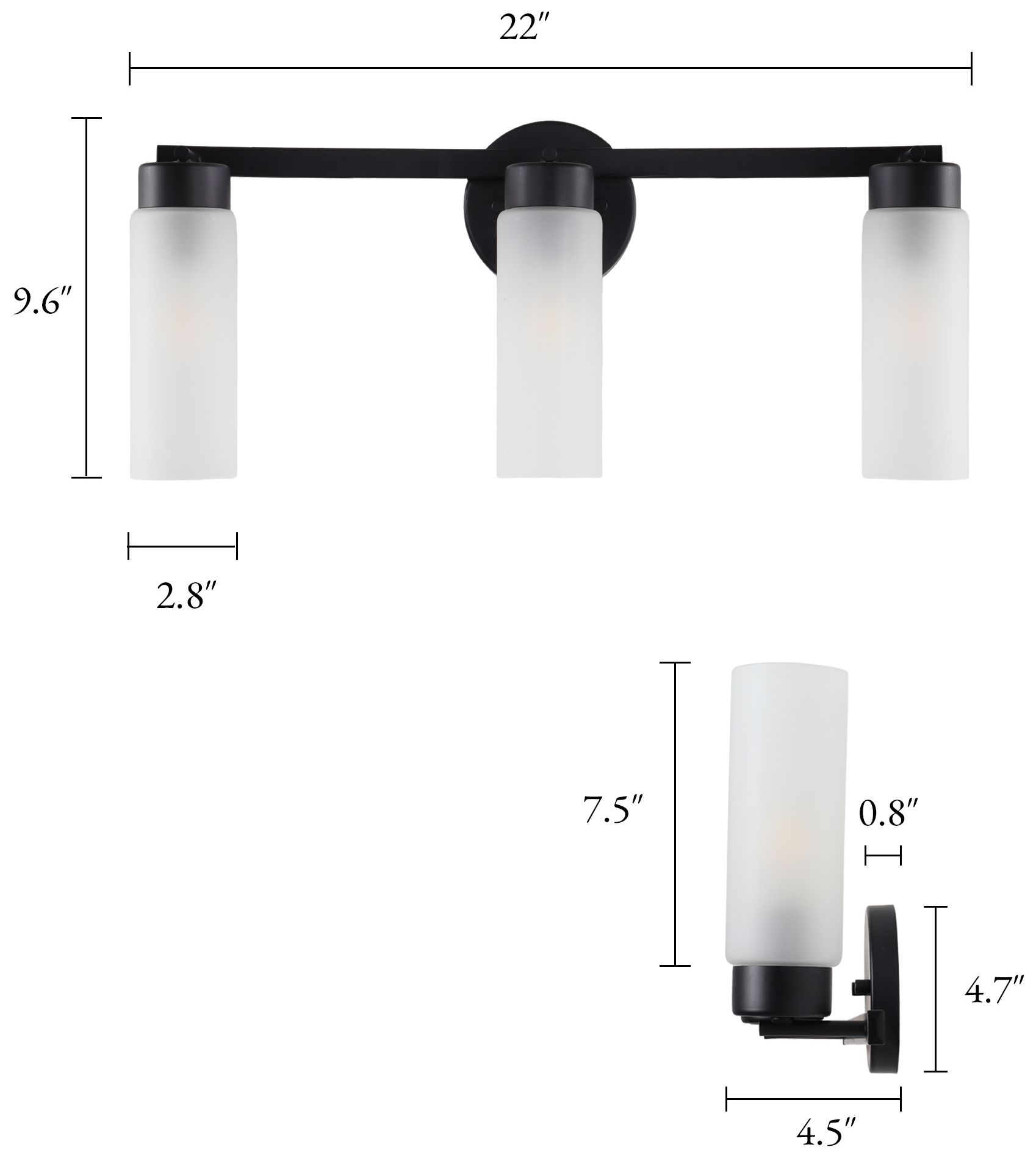 Image 2 Verona Modern Matte Black 22" Wide 3-Light Frosted Glass Bath Light more views