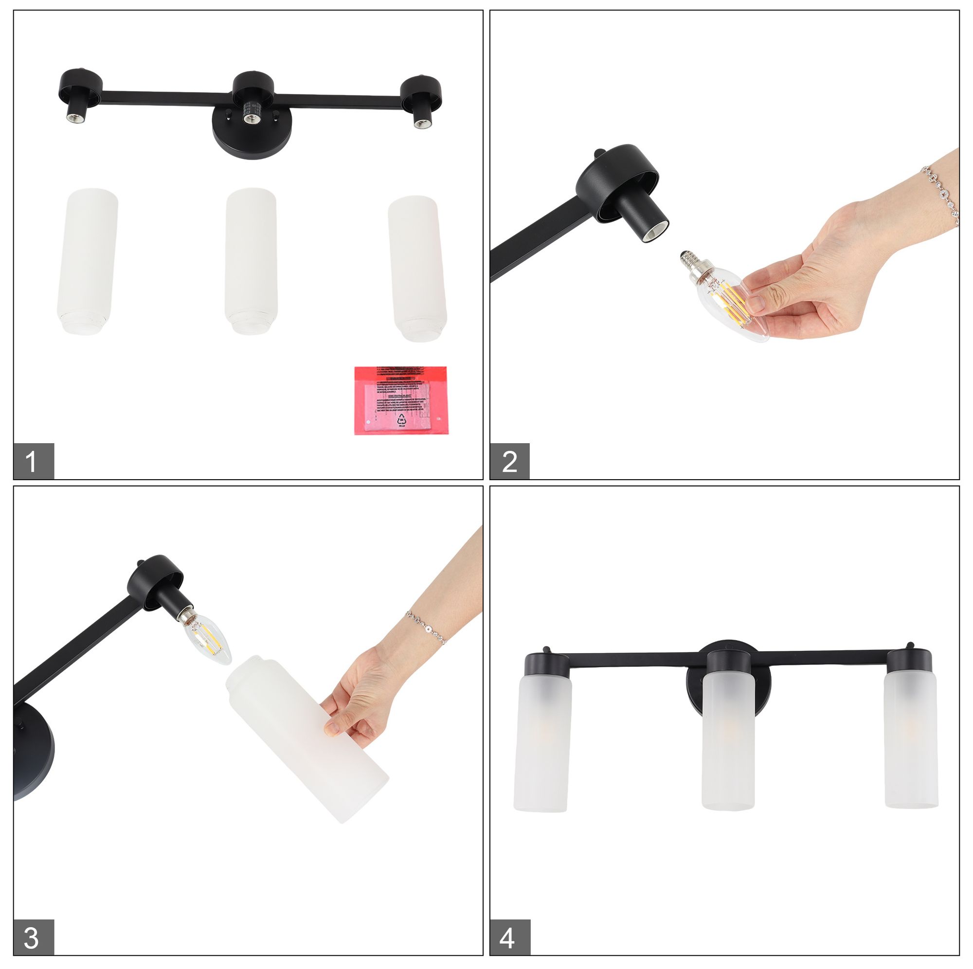 Image 4 Verona Modern Matte Black 22" Wide 3-Light Frosted Glass Bath Light more views