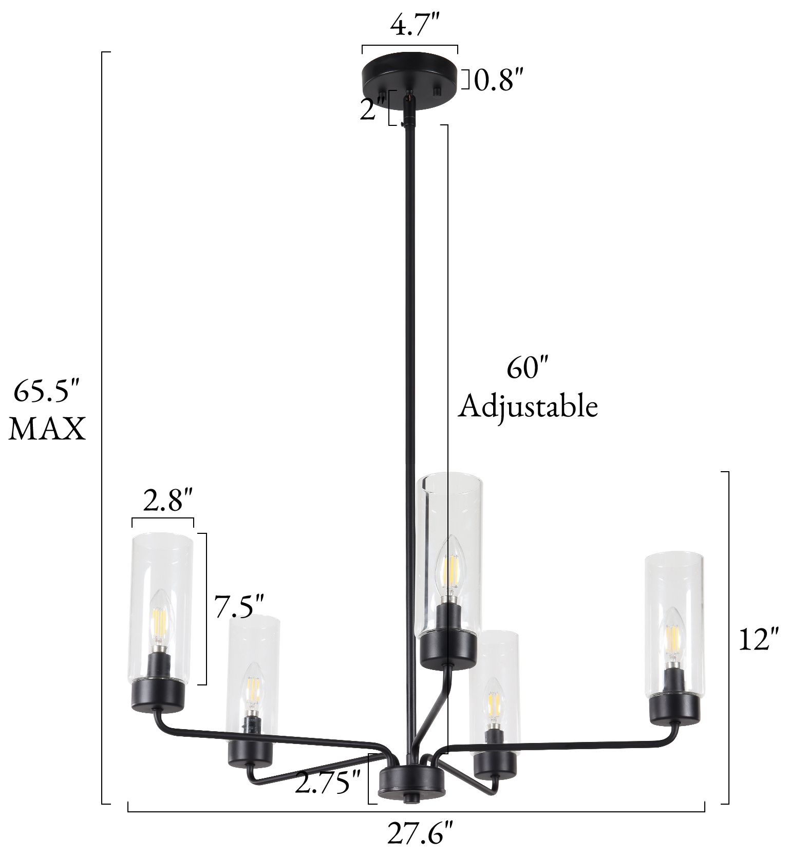 Image 2 Verona Modern Matte Black 27.6" Wide 5-Light Clear Glass Chandelier more views