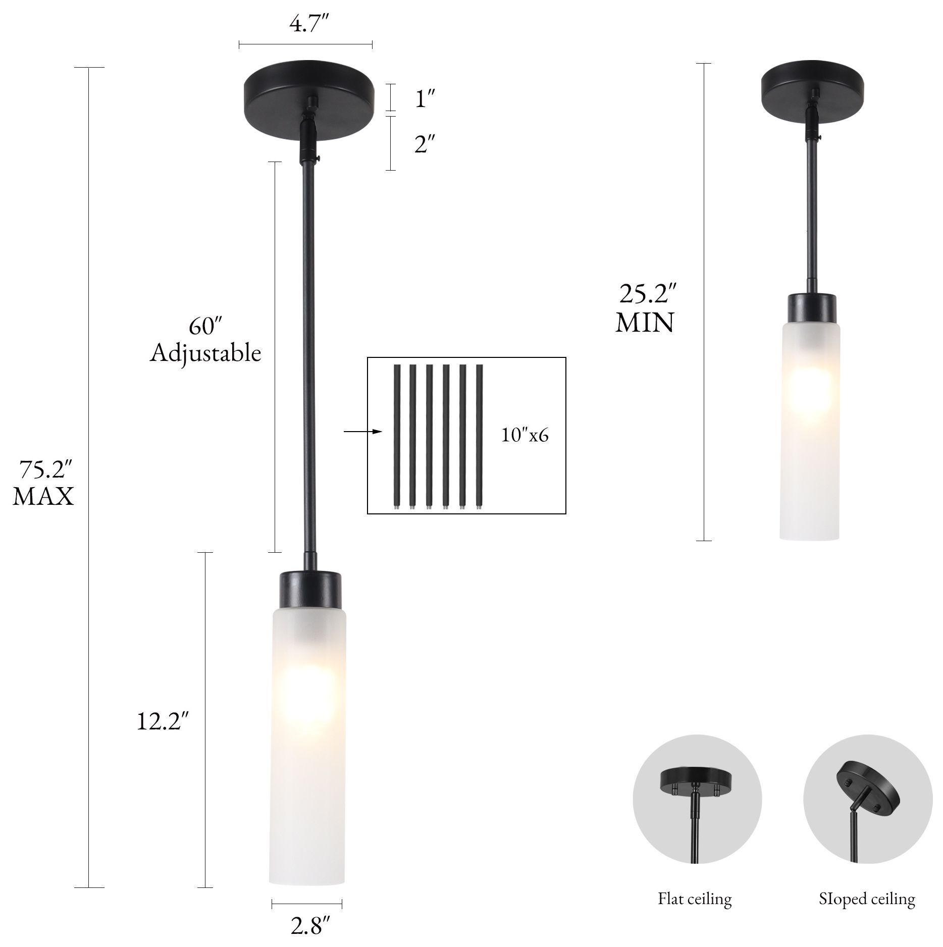 Image 2 Verona Modern Matte Black Frosted Glass Cylinder Mini Pendant Light more views