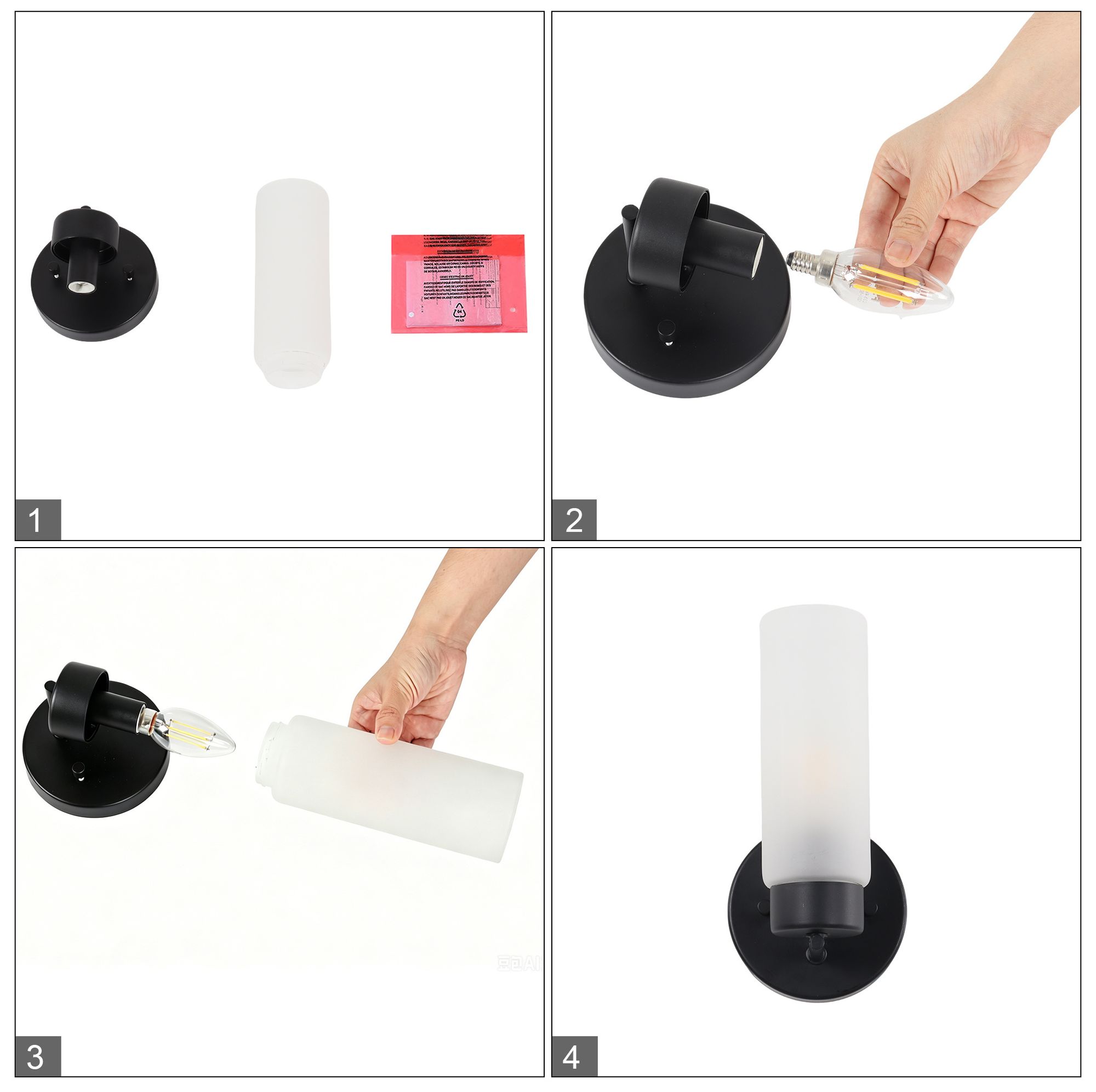 Image 2 Verona Modern Matte Black Frosted Glass Cylinder Wall Sconce more views