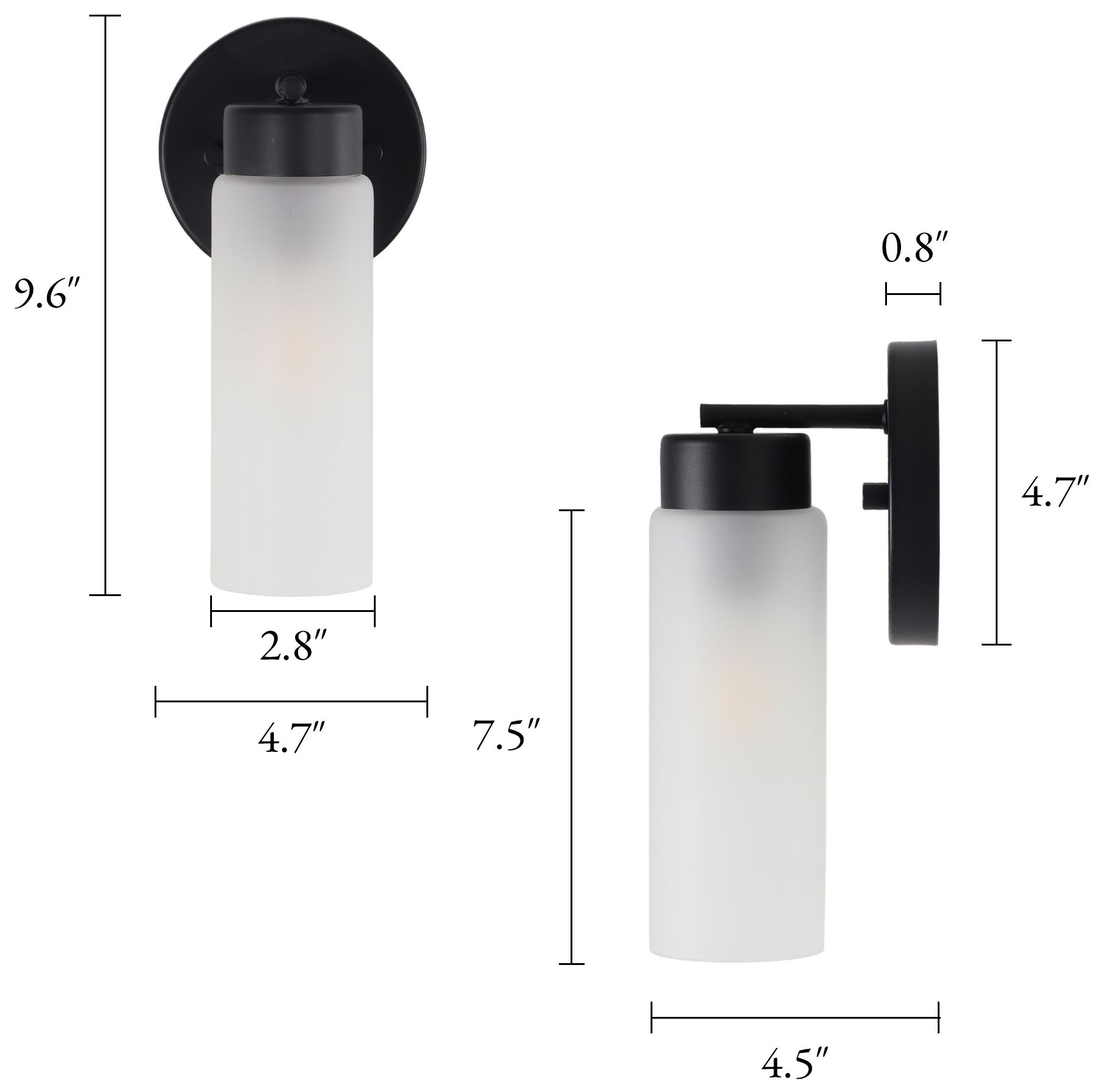 Image 3 Verona Modern Matte Black Frosted Glass Cylinder Wall Sconce more views