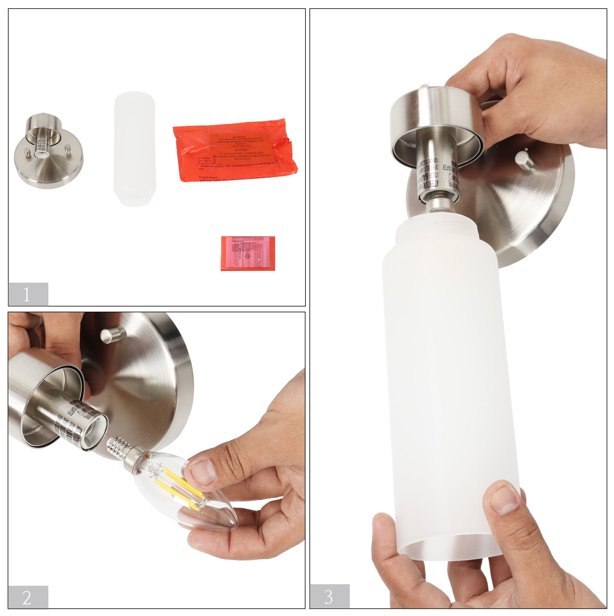 Image 2 Verona Modern Nickel Frosted Glass Cylinder Wall Sconce more views