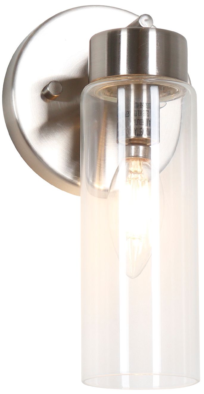 Verona Modern Satin Nickel 1-Light Clear Glass Cylinder Wall Sconce