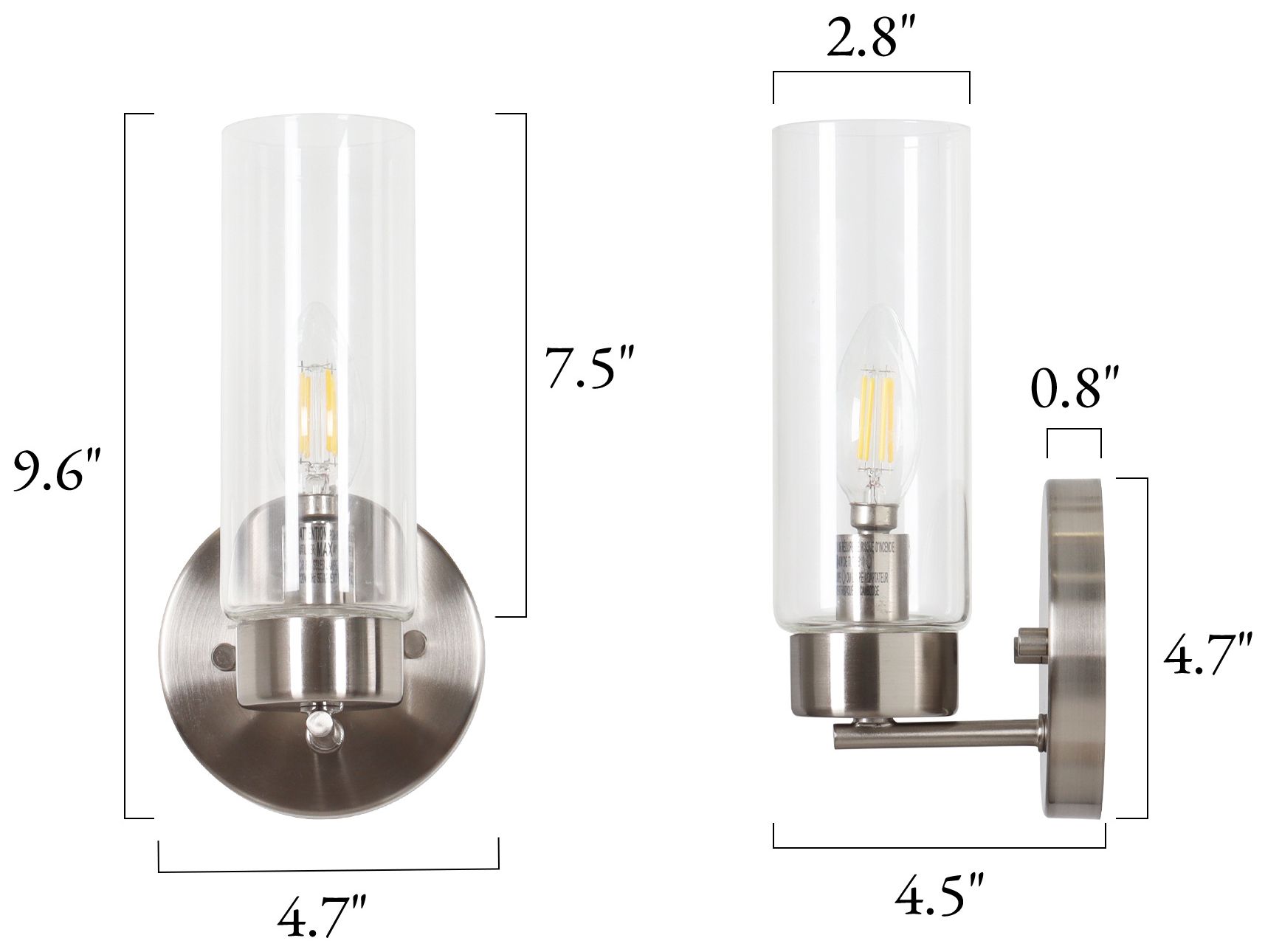 Image 2 Verona Modern Satin Nickel 1-Light Clear Glass Cylinder Wall Sconce more views