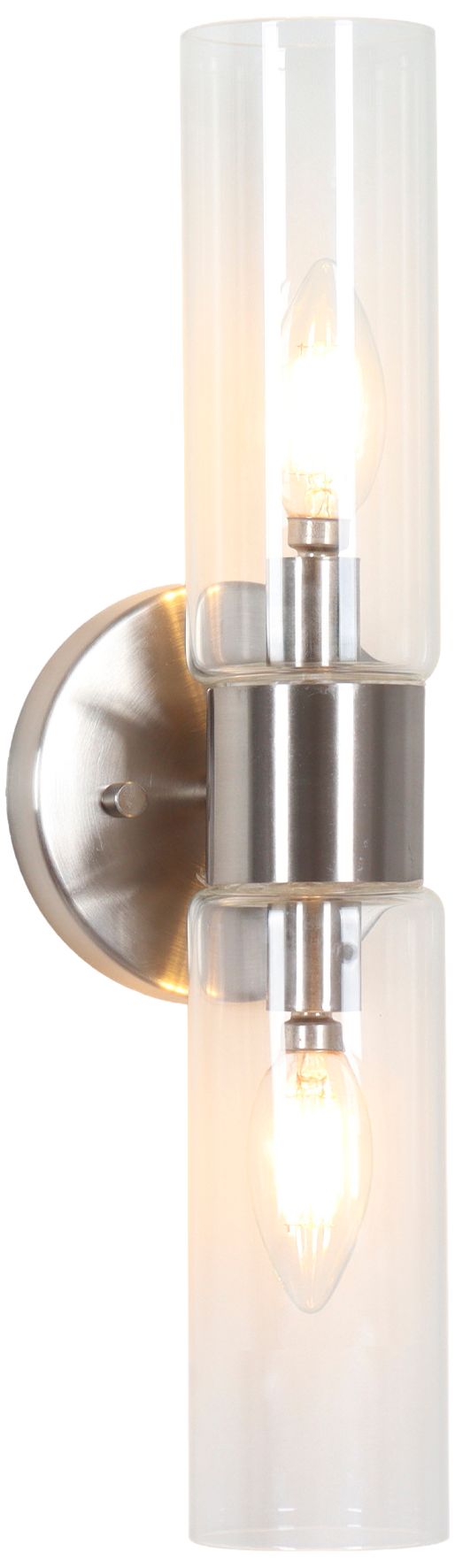 Verona Modern Satin Nickel 2-Light Clear Glass Cylinder Wall Sconce
