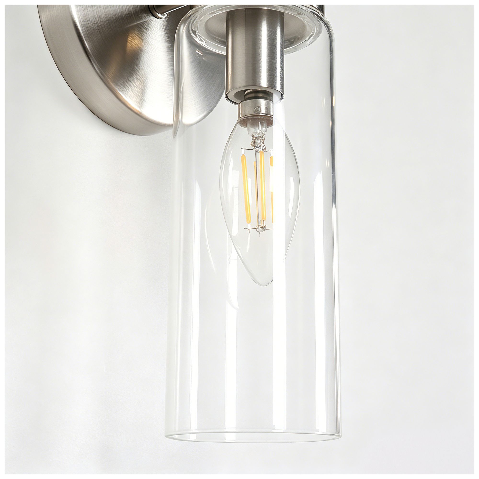 Image 3 Verona Modern Satin Nickel 2-Light Clear Glass Cylinder Wall Sconce more views